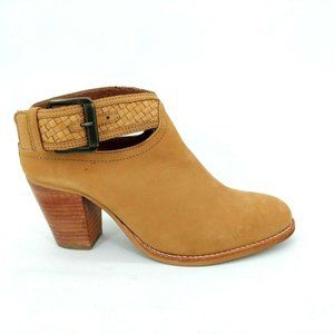 Crevo Womens Eva Leather High‎ Heel Buckle Ankle Strap Bootie Stacked Tan 9